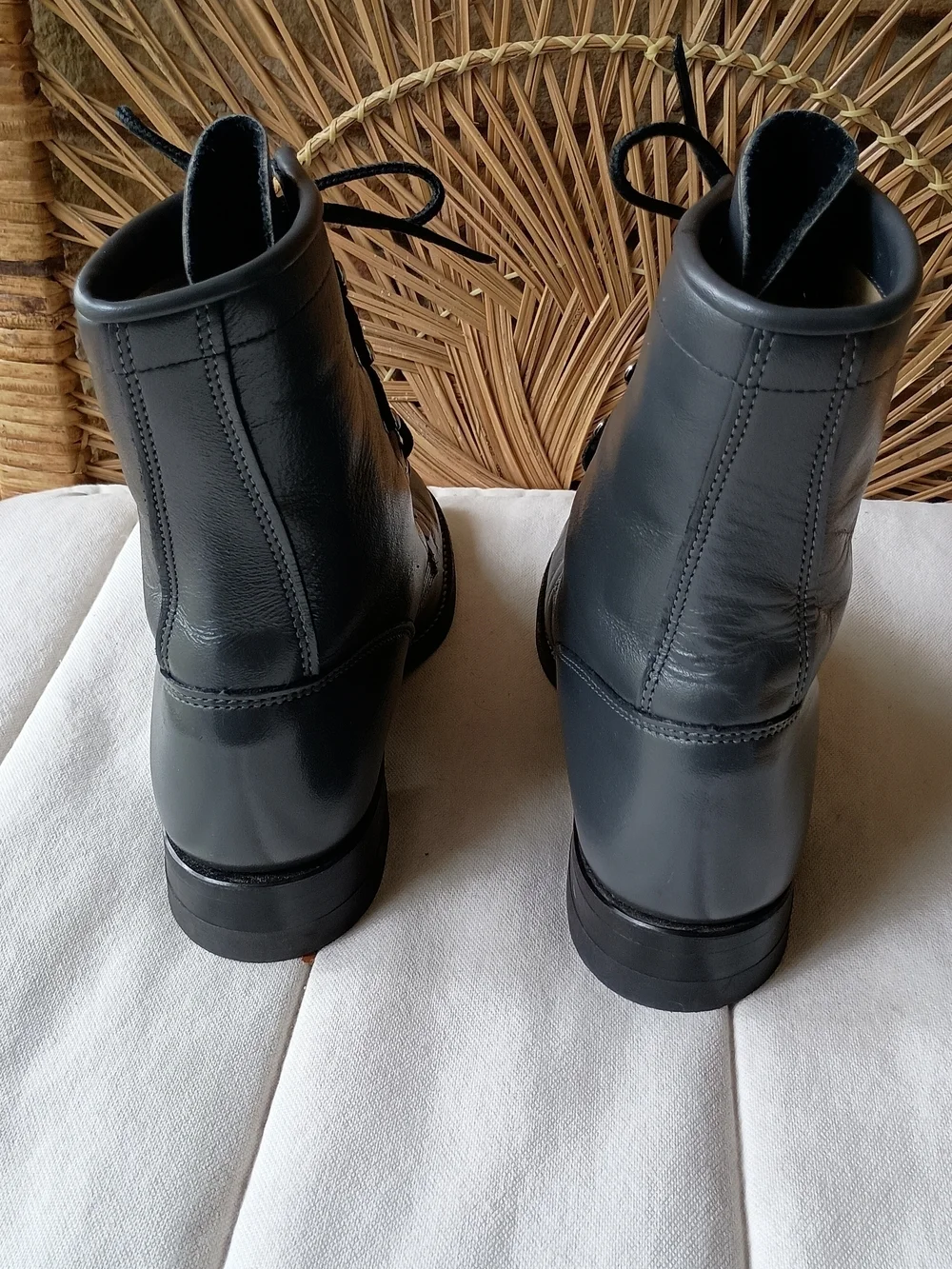 Justin Roper Boots Black Leather Lace-Up Ankle Booties with Fringe Kiltie_5.5